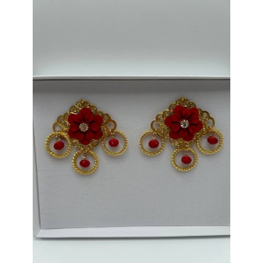 Pendientes Círculo Flor Roja