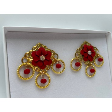 Pendientes Círculo Flor Roja