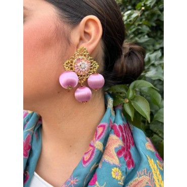 Pendientes Bolas Rosa Palo