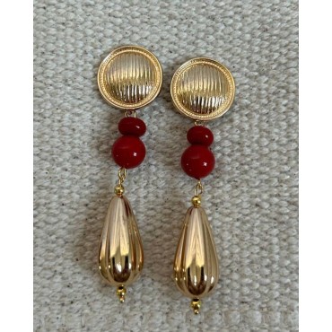 Pendientes Gota Rojo y Dorado