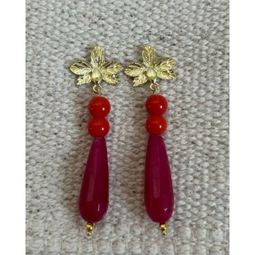 Pendientes Gota Rojo y Rosa