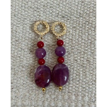 Pendientes Piedras Malva y Rojo