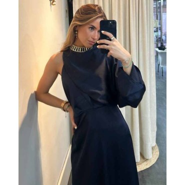 Vestido Clara Satinado Azul Marino