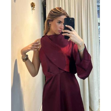 Vestido Clara Satinado Burdeos
