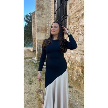 Vestido bicolor azul marino