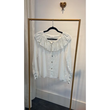 Camisa cuello bobo blanco roto